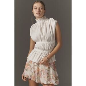 NWT High Neck Smocked Blouse Anthropologie Size Medium casual comfort